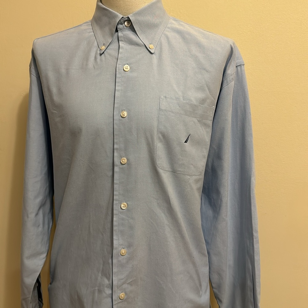 Nautica 17 34/35 Blue Button Down Dress Shirt 100% Cotton